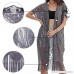 Womens Lace Cardigan Beach Wear Cover up Swimwear Bikini Lace Floral Long Tassel Crochet Dress Grey One Size B07B8GH65J